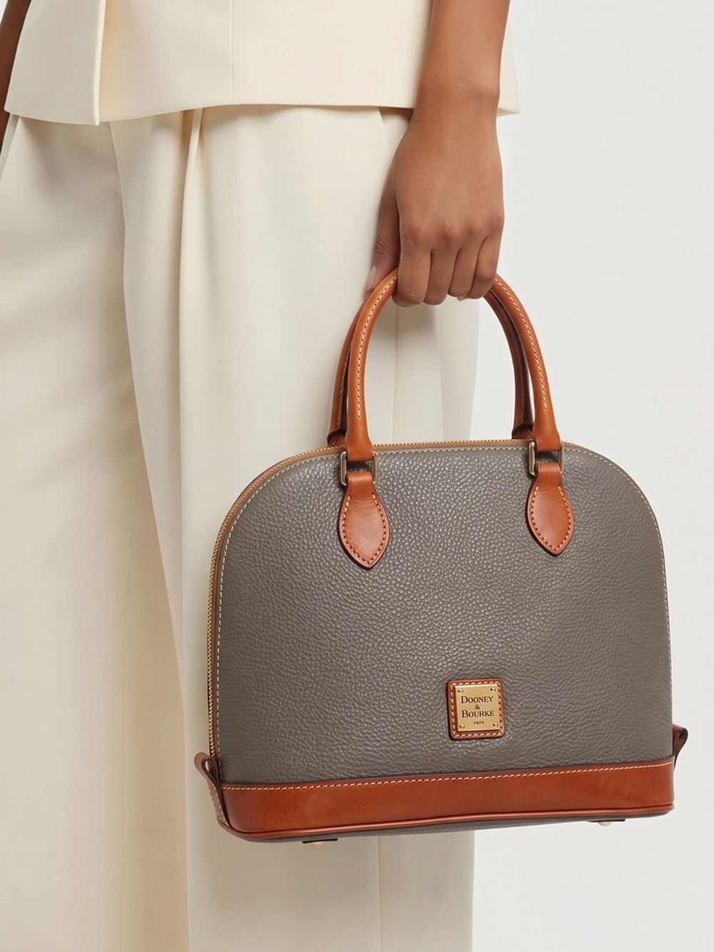 Pebble grain leather satchel, Dooney & Bourke Zip Zip Satchel in Elephant Gray